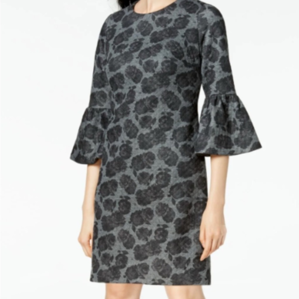 Calvin Klein Black and Gray Dress with Bell Sleeves, Never Worn